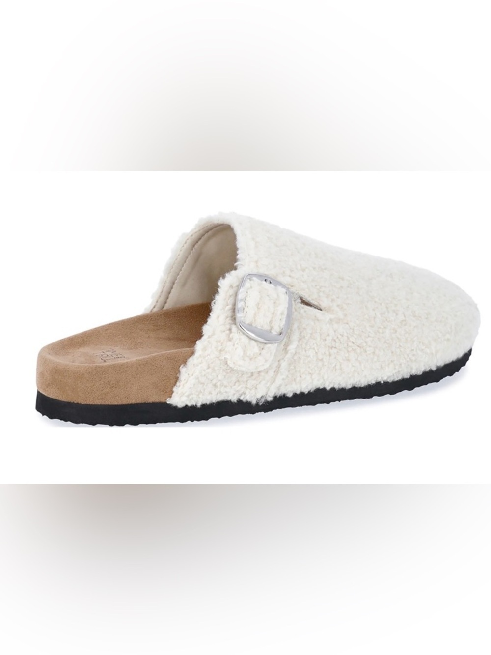 Time and Tru Cream Sherpa Clog Mules with Buckle